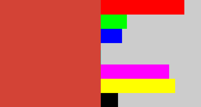 Hex color #d34336 - reddish