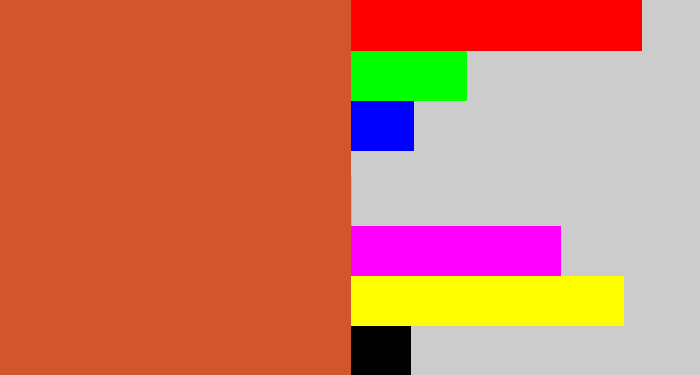 Hex color #d3552e - terra cotta