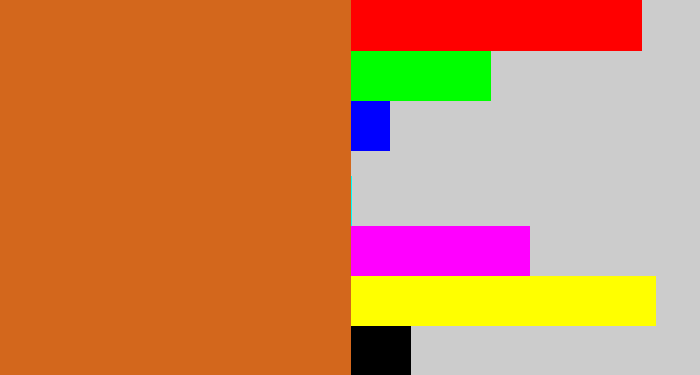 Hex color #d3671c - brownish orange