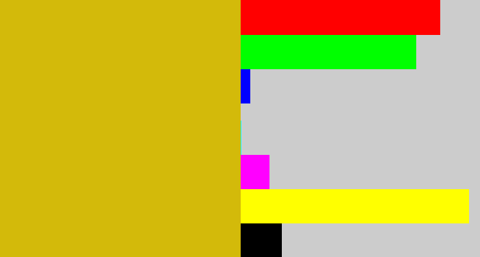 Hex color #d3ba0a - mustard yellow