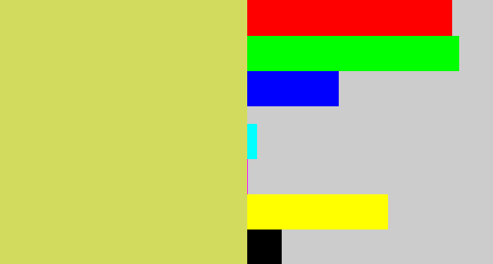 Hex color #d3db5e - dull yellow
