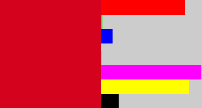 Hex color #d4021c - scarlet