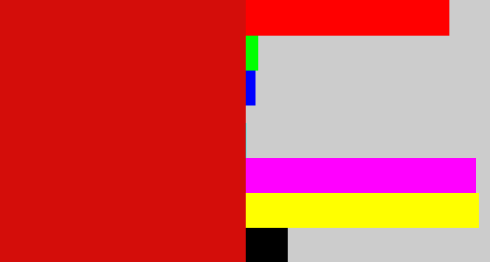 Hex color #d40d0a - red