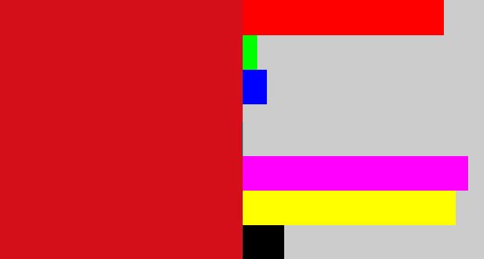 Hex color #d40f1a - scarlet
