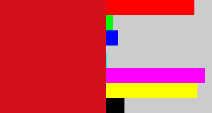 Hex color #d40f1d - scarlet