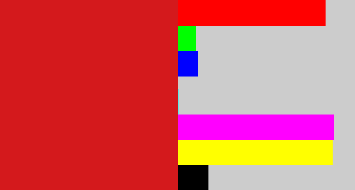 Hex color #d4191c - scarlet