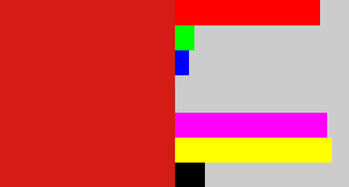 Hex color #d41b15 - scarlet