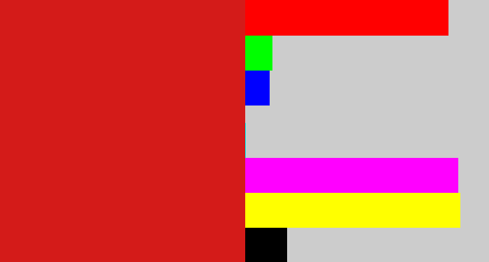 Hex color #d41b19 - scarlet