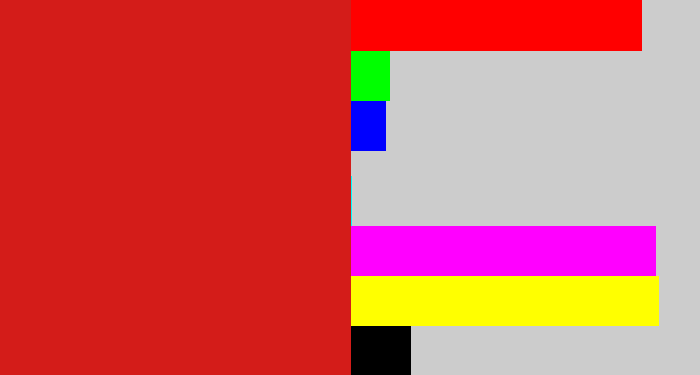 Hex color #d41c19 - scarlet