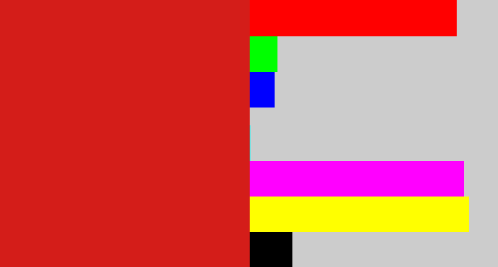 Hex color #d41d19 - scarlet