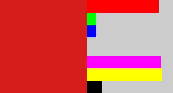 Hex color #d41d1c - scarlet