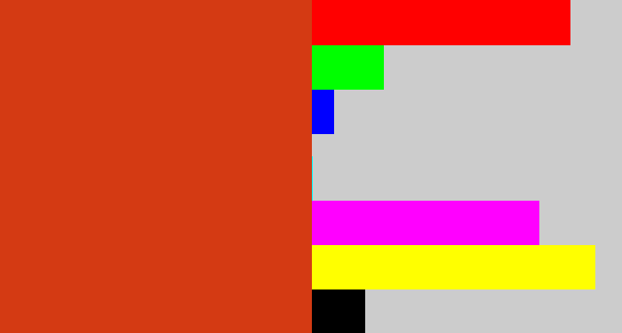 Hex color #d43a13 - brick orange