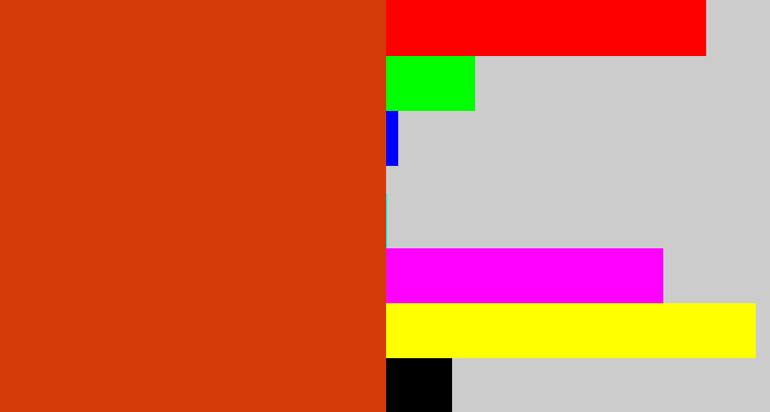 Hex color #d43b08 - deep orange