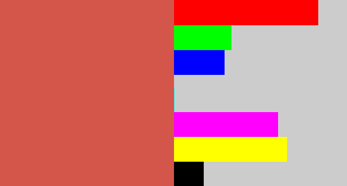 Hex color #d4554a - pale red