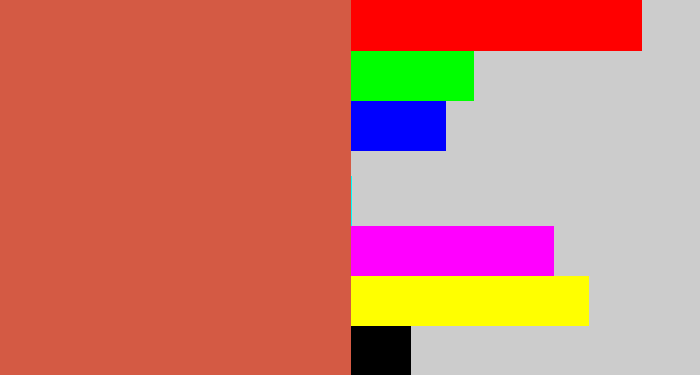 Hex color #d45a44 - pale red
