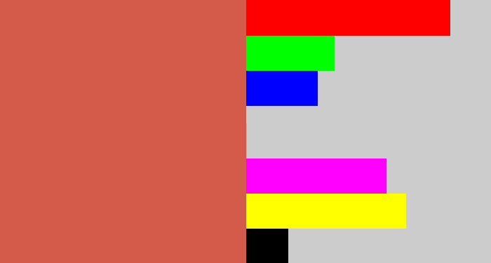 Hex color #d45b4a - pale red