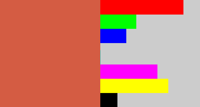 Hex color #d45c43 - pale red