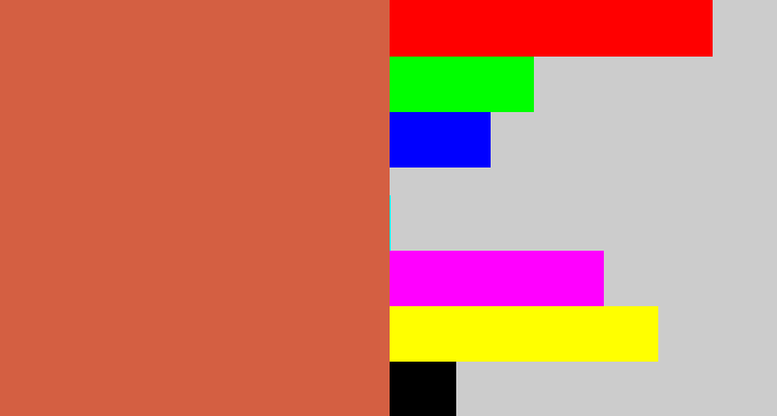Hex color #d45f42 - terracotta
