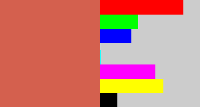 Hex color #d4604e - pale red