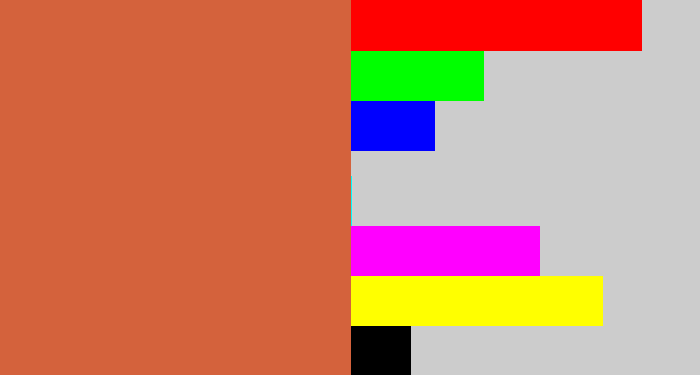 Hex color #d4623c - terra cotta