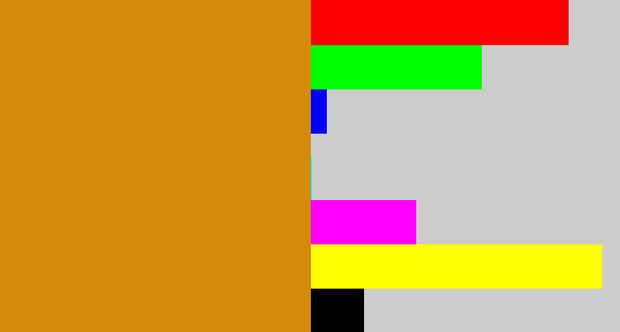 Hex color #d48b0c - yellow ochre