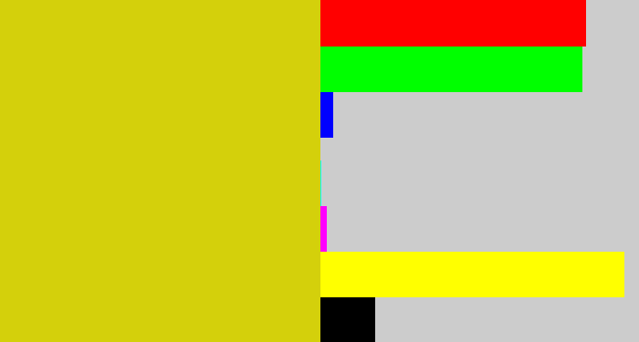 Hex color #d4d00b - dirty yellow