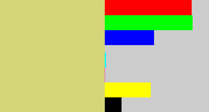 Hex color #d4d677 - greenish beige