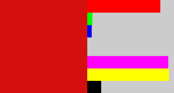 Hex color #d50f0d - red