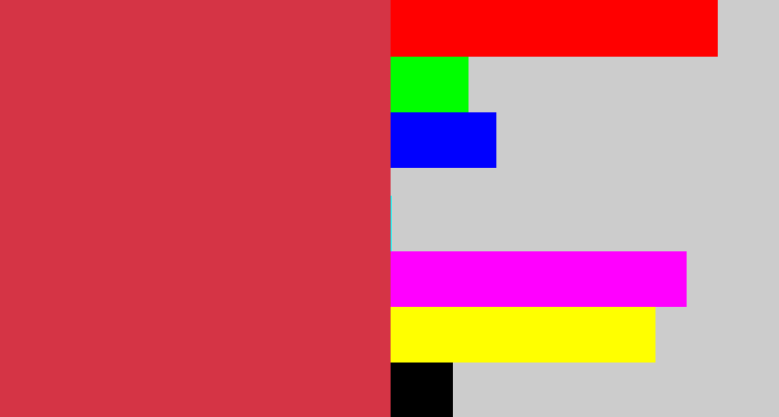 Hex color #d53445 - reddish