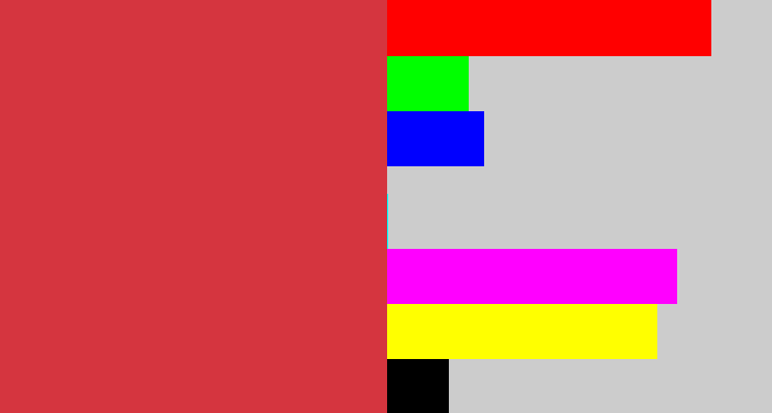 Hex color #d5353f - reddish