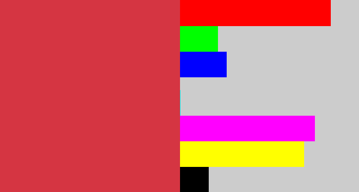 Hex color #d53542 - reddish
