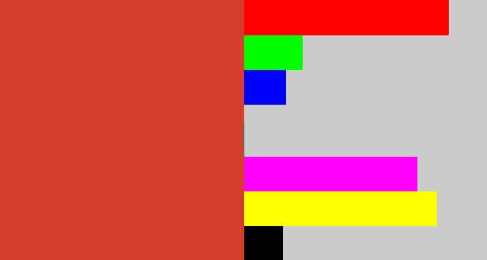 Hex color #d53d2c - reddish