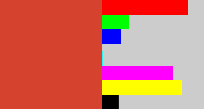 Hex color #d5422e - reddish