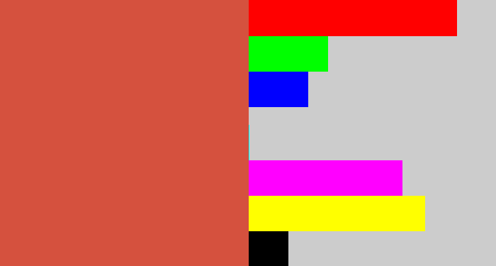 Hex color #d5513e - pale red