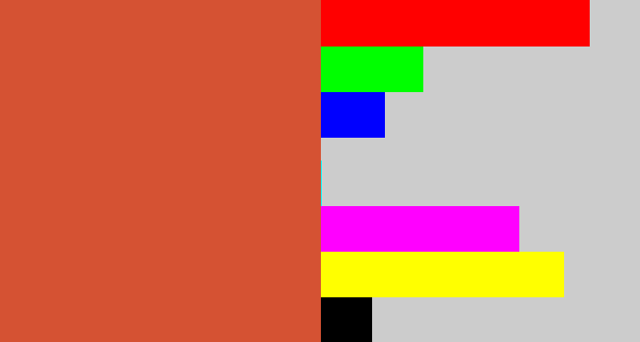 Hex color #d55233 - terra cotta