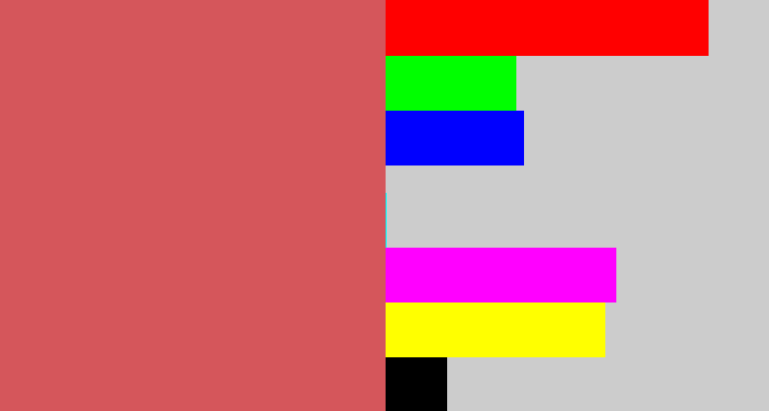Hex color #d5565b - pastel red
