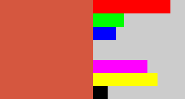 Hex color #d5573f - pale red