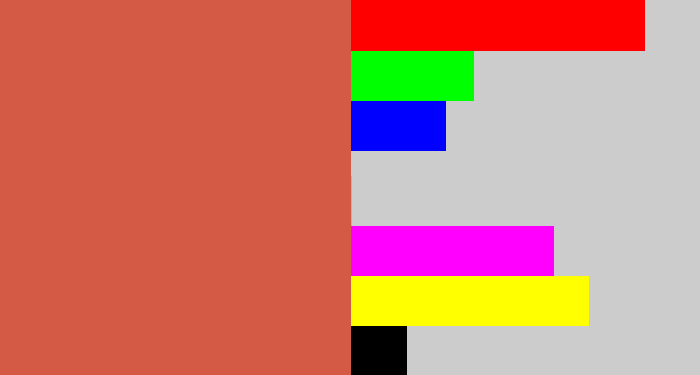 Hex color #d55a45 - pale red