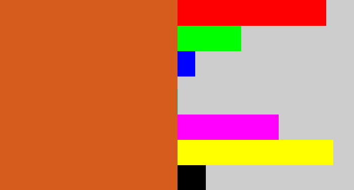 Hex color #d55c1a - rusty orange