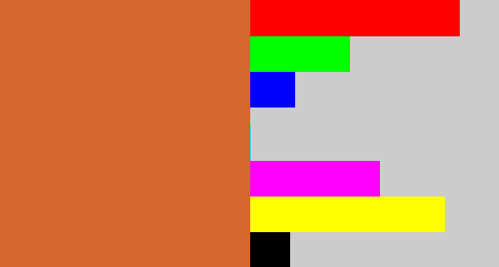 Hex color #d5672e - terra cotta