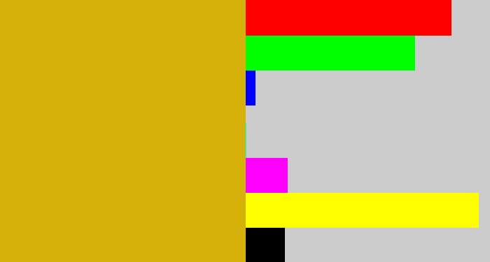 Hex color #d5b10a - dark yellow