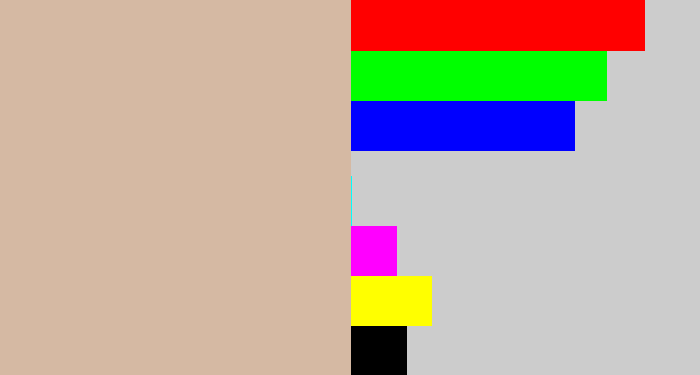 Hex color #d5b9a3 - pinkish grey