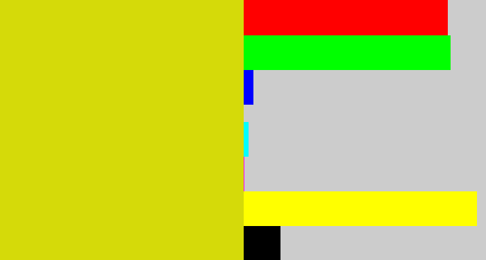 Hex color #d5da09 - piss yellow