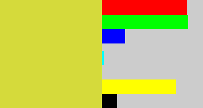 Hex color #d5da3b - sickly yellow