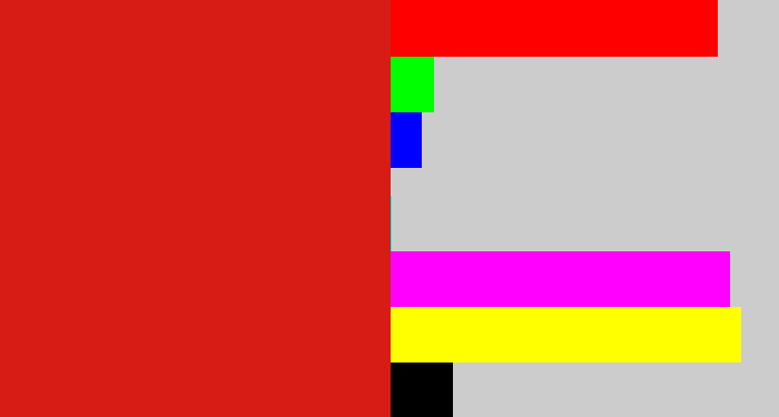 Hex color #d61c15 - tomato red