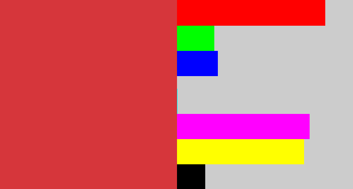 Hex color #d6363b - reddish