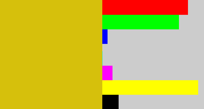 Hex color #d6c00c - mustard yellow