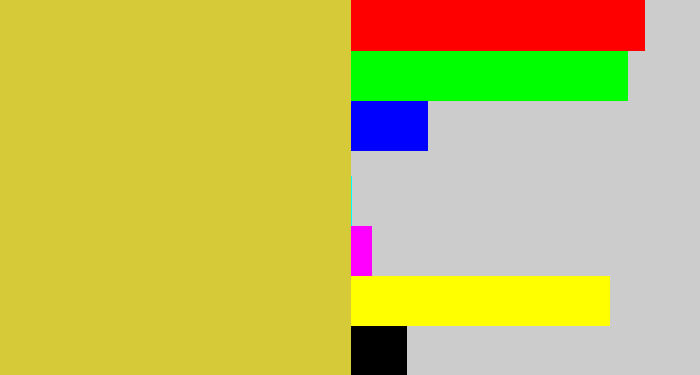 Hex color #d6ca38 - sickly yellow