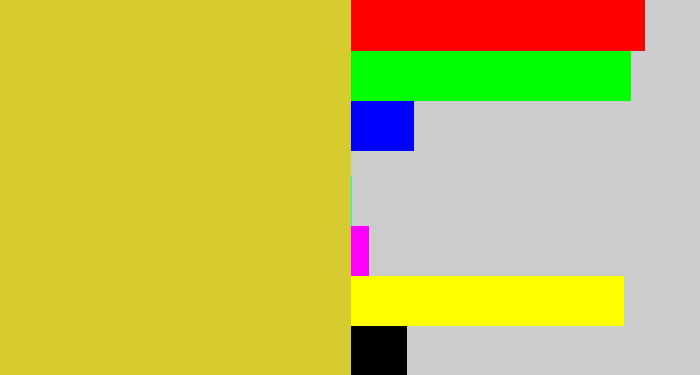Hex color #d6cc2f - sickly yellow