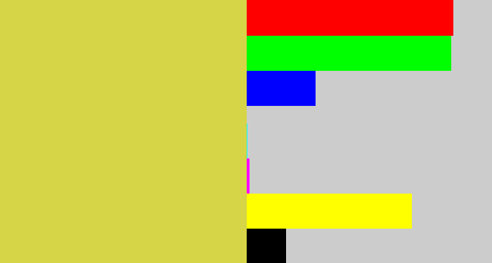 Hex color #d6d447 - dull yellow